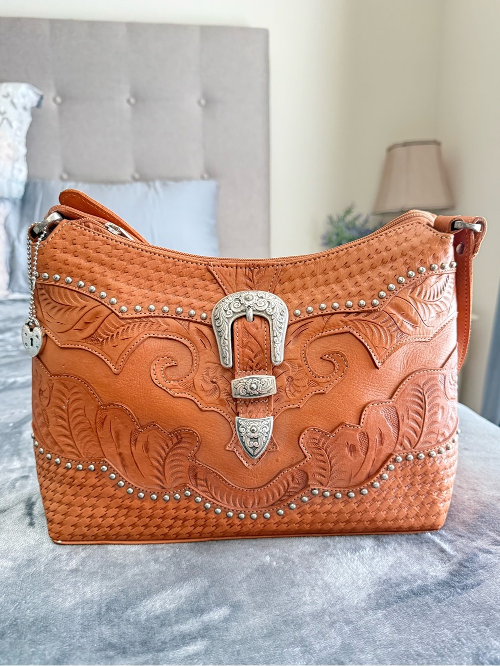 American West Retro Romance Rodeo Handbag Vintage Hand Tooled Leather Purse Bag